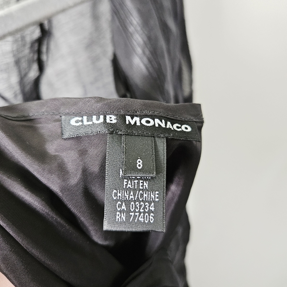 Club Monaco Tie Waist Dress Size 8 Sleeveless Black Fitted Waist Midi EUC - Picture 6 of 7
